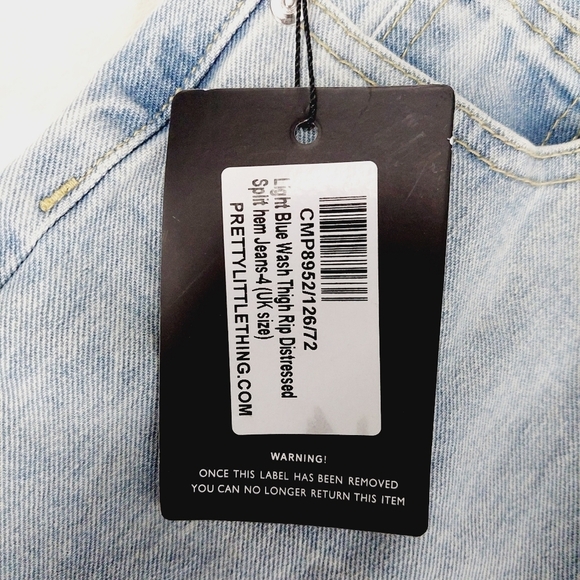 NEW PrettyLittleThing Light Blue Wash Thigh Rip Distressed Split Hem Jeans P614 - Picture 7 of 10